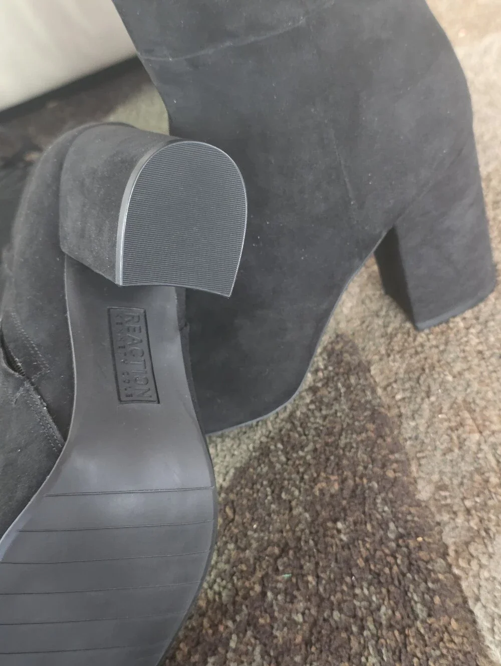 Kennth Cole Reaction Black Suede Knee-High Block Heel Boots